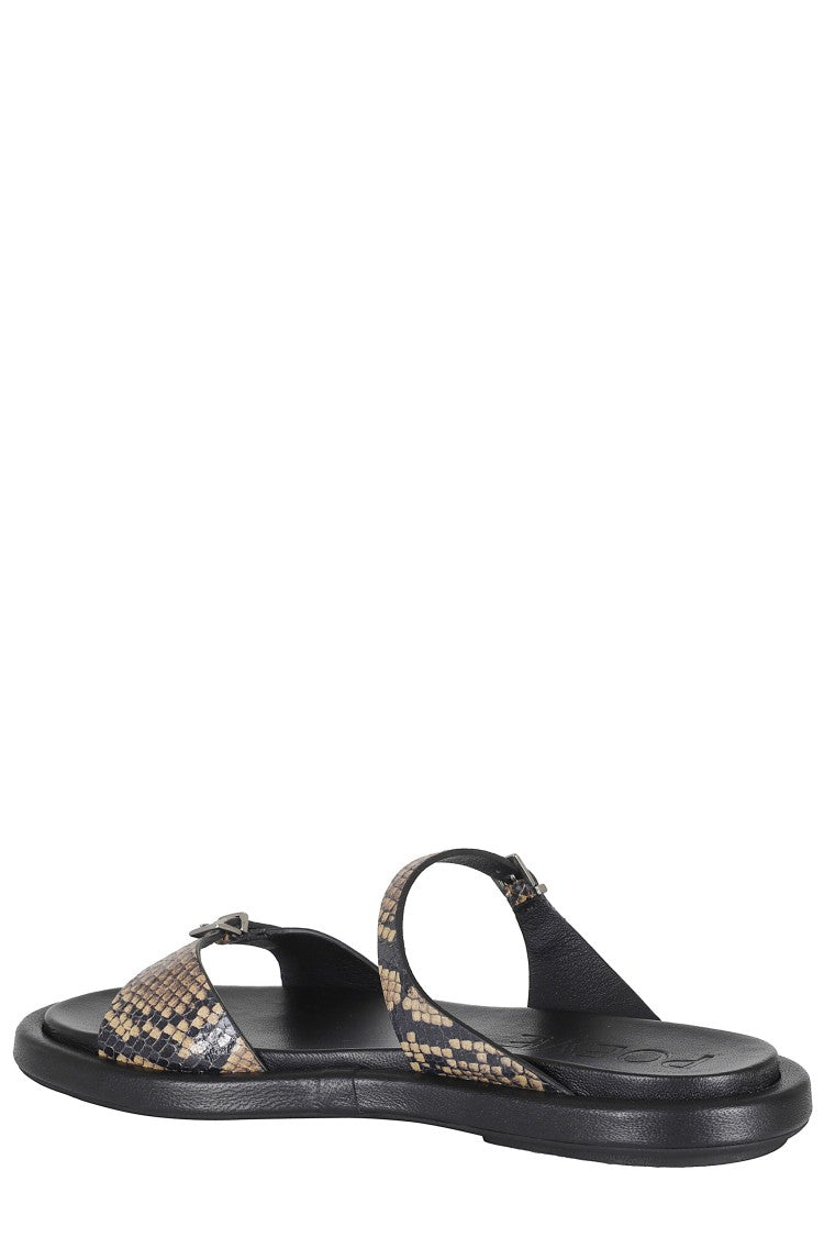 Poeve Beige Laila Double-Strap Python Goat-Leather Mules