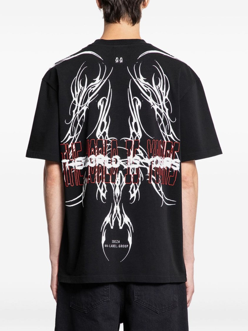44 Label Group Black Graphic Print Cotton T-Shirt