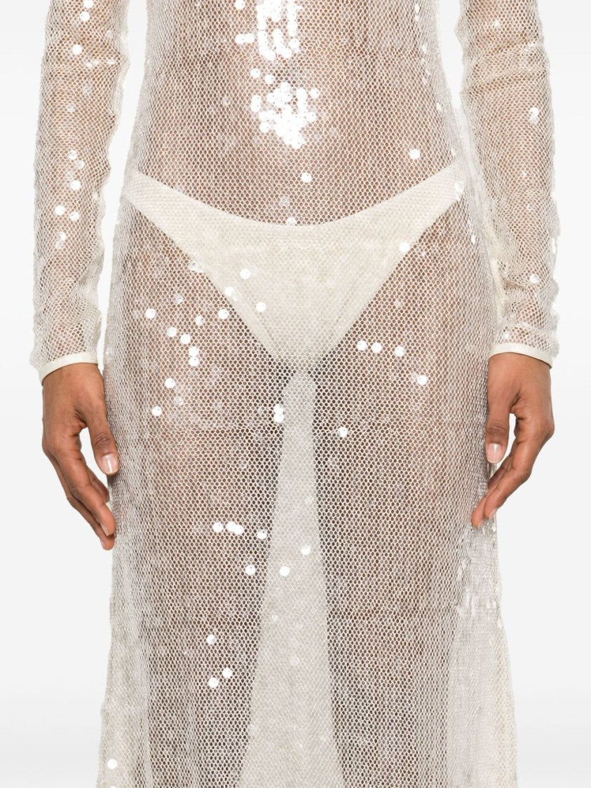 David Koma Light Beige Sequin Dress With Open Back