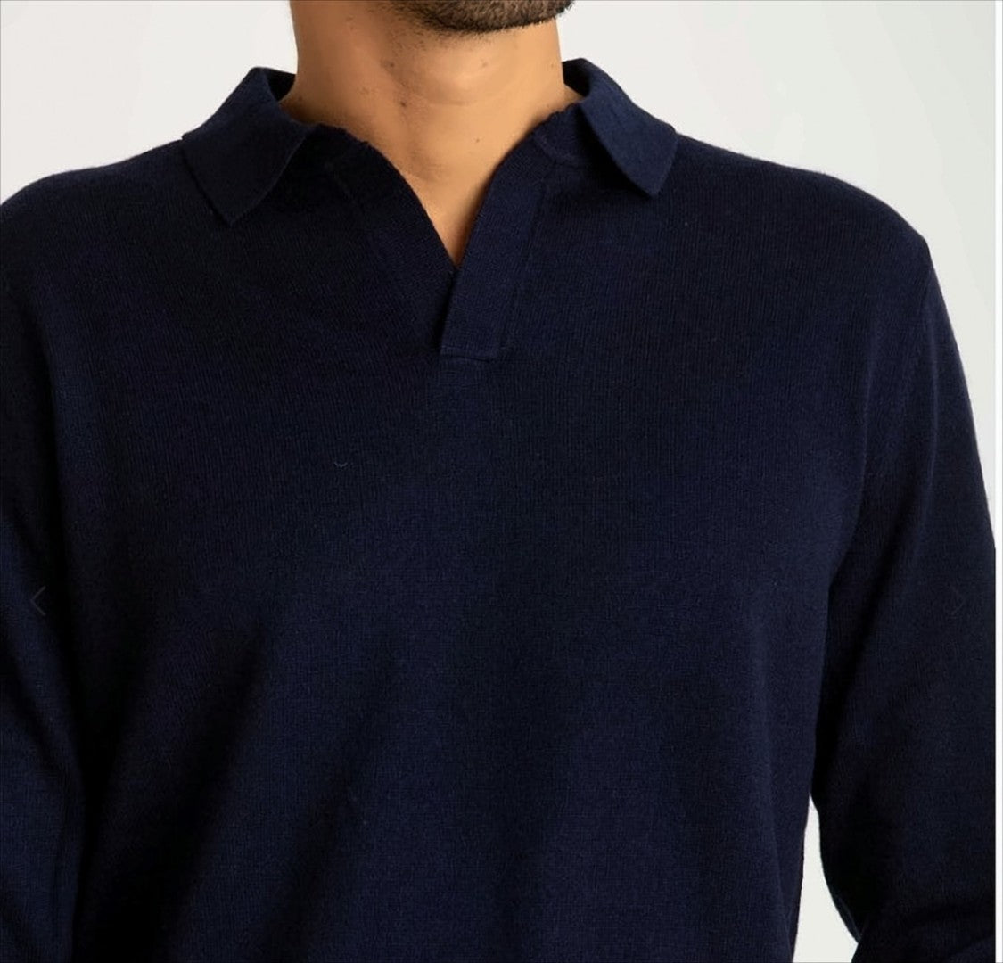 Mc2 Saint Barth Long-Sleeve Merinocash Polo Shirt With Ribbed Finish
