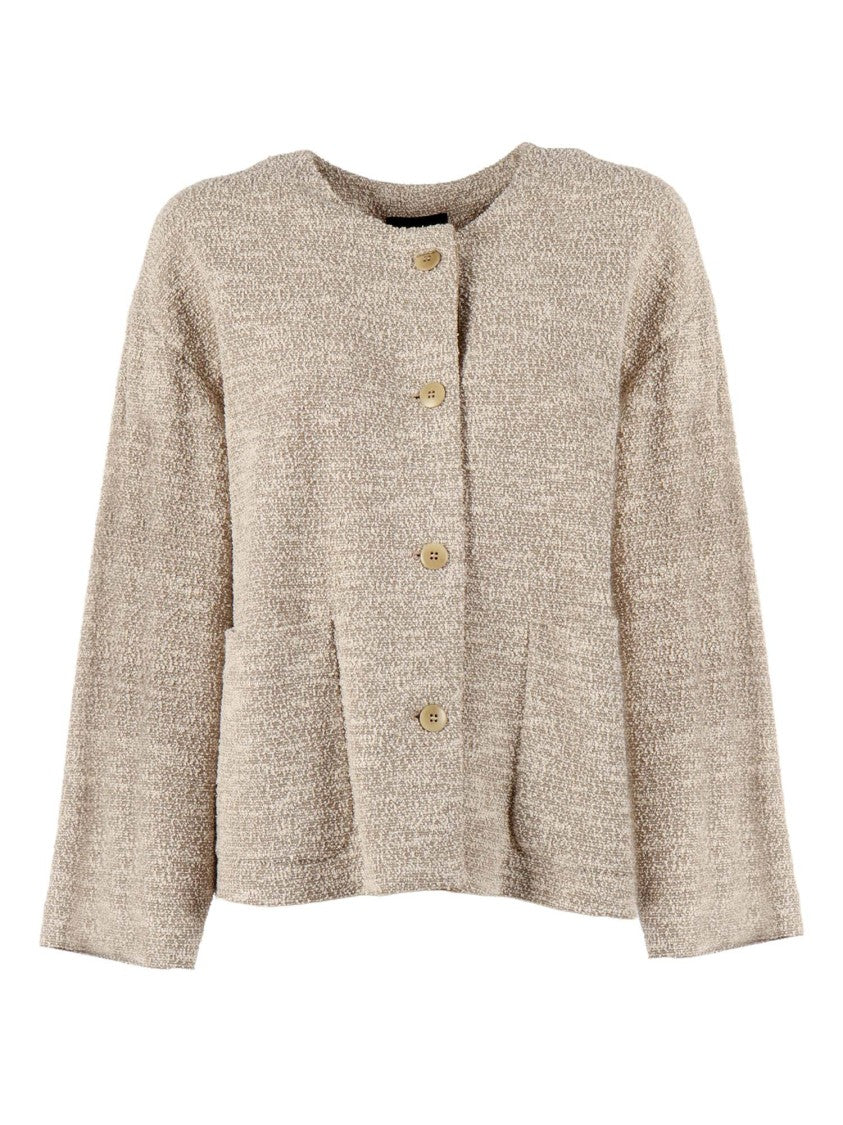 Emporio Armani Boxy Textured Round Neck Blazer