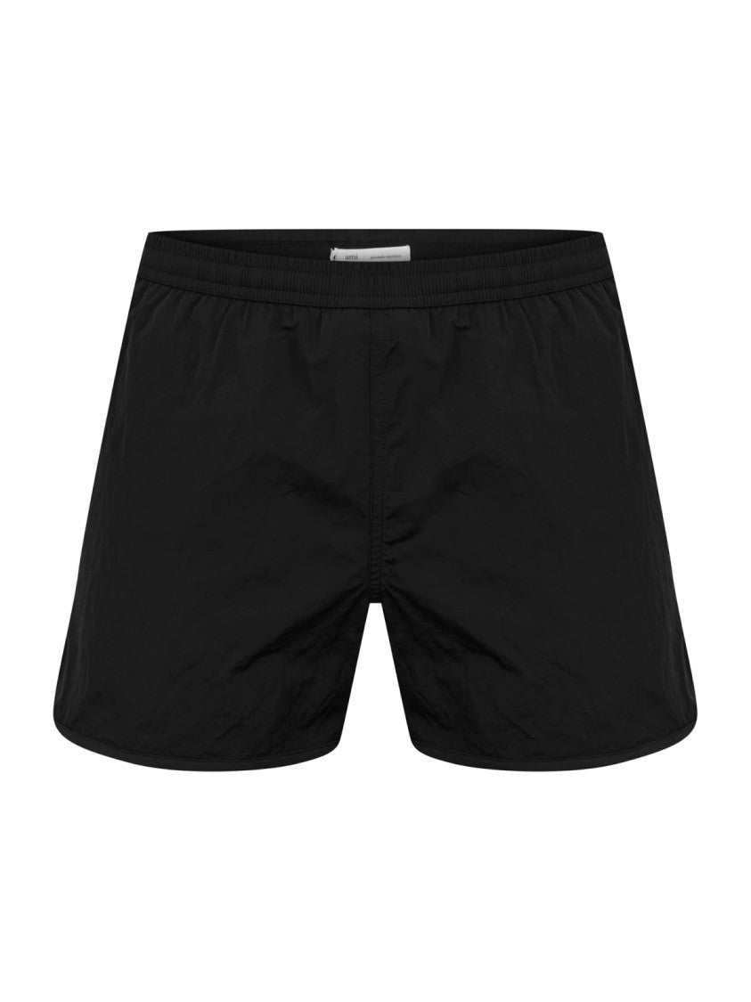 Ami Black Swim Shorts With Logo Plaque Detail