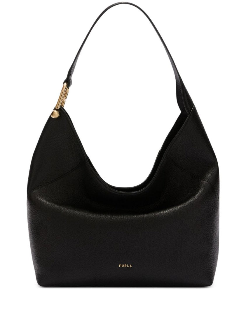 Furla Curved Black Leather Shoulder Bag