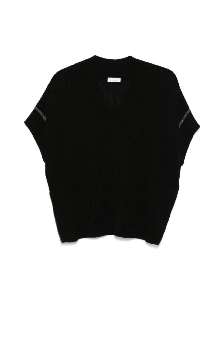 Brunello Cucinelli Relaxed Fit Black V-Neck Top