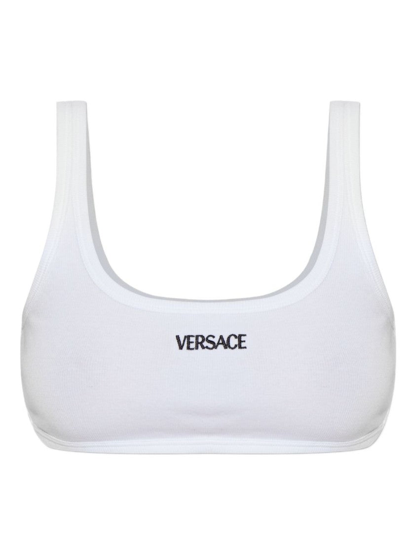 Versace White Logo Embroidered Tank Top