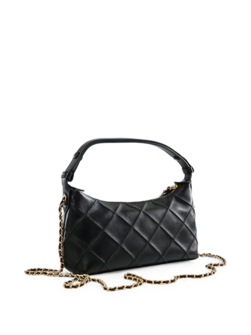 Tory Burch Quilted Black Lambskin Leather Shoulder Bag
