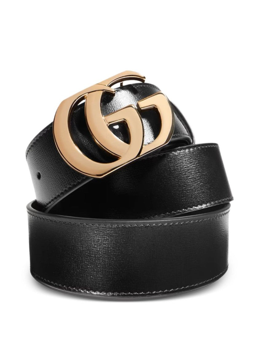 Gucci Black Gold-Tone Double G Leather Belt