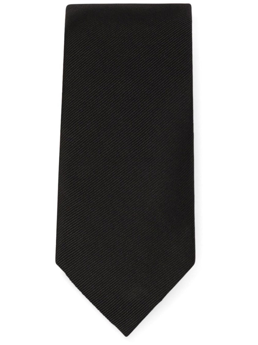 Dolce & Gabbana Pointed Black Silk Tie With Subtle Texture