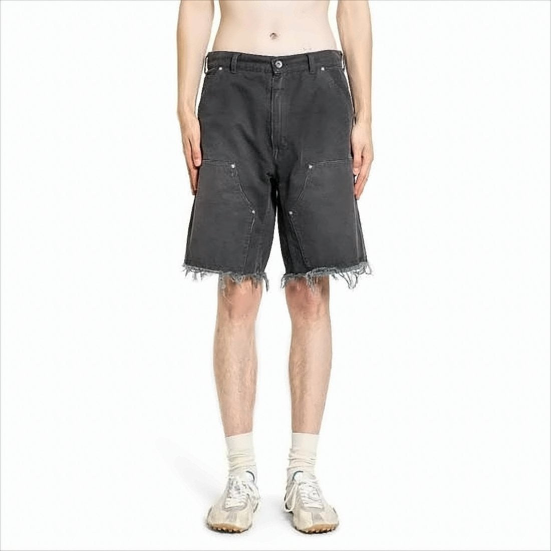 Maison Margiela Mid-Thigh Relaxed Fit Shorts With Distressed Hem And Utility Pockets
