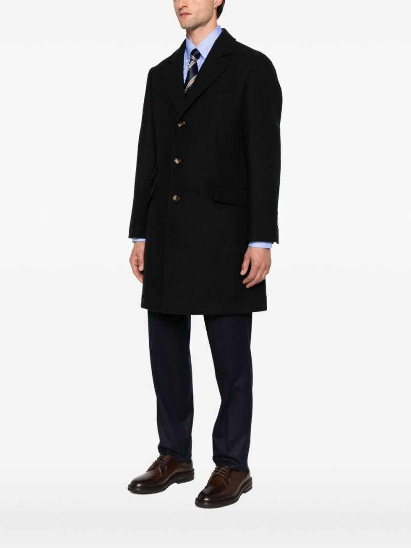 Brunello Cucinelli Classic Black Button-Up Coat With Notched Lapels