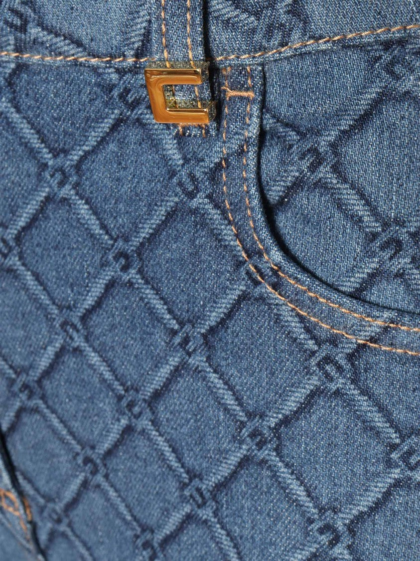 Elisabetta Franchi Blue Jeans With Textured Diamond Pattern
