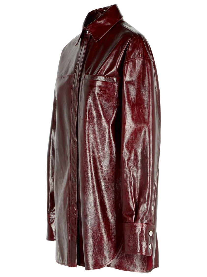 Sportmax 'Borel' Oversize Burgundy Nappa Leather Shirt