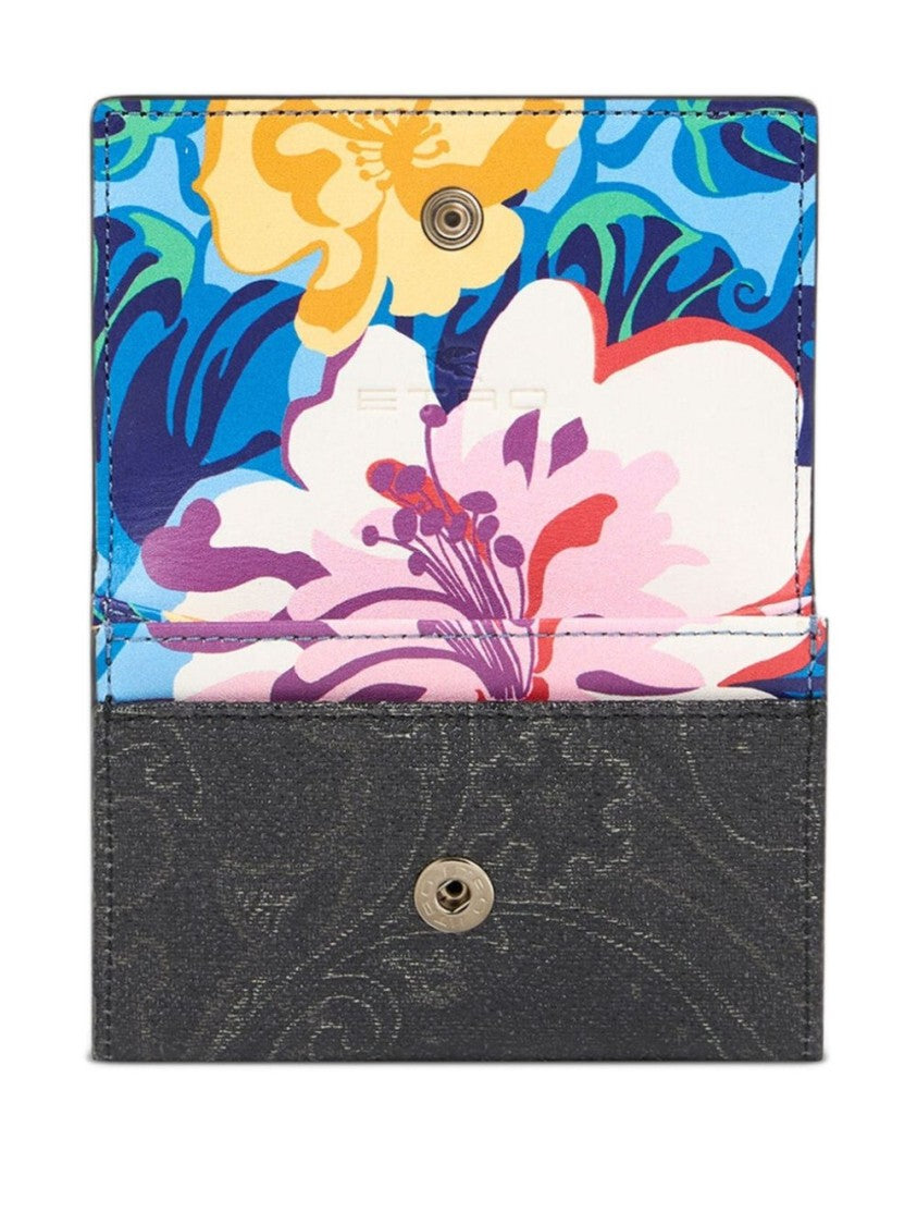 Etro Textured Black Foldover Bag With Floral Interior