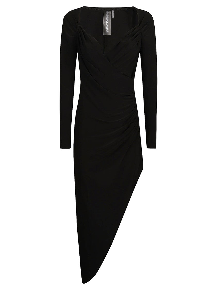 Norma Kamali Long Sleeve Sweetheart Polyester Midi Dress