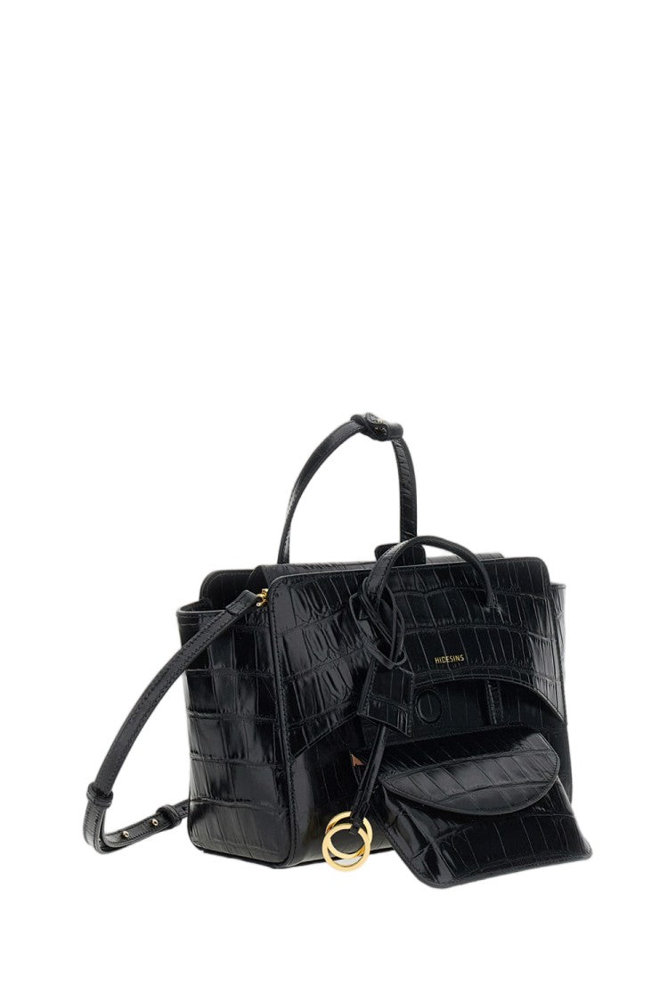 Hidesins Black Flap M Croc-Effect Leather Shoulder Bag