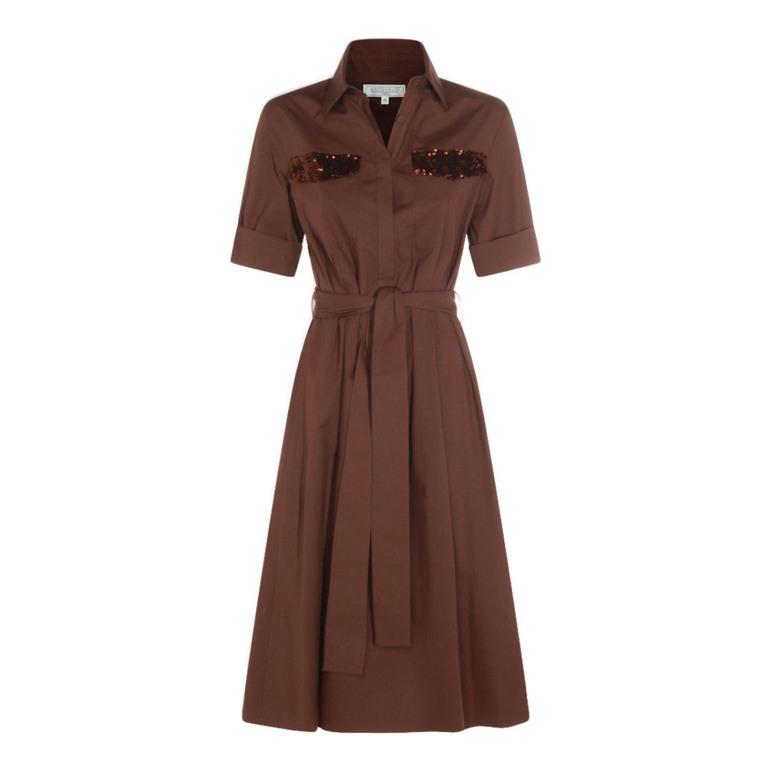 Antonelli Firenze Brown Midi Dress With Shirt Collar