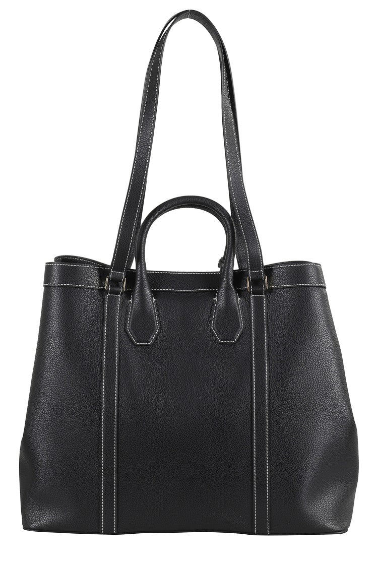 Lancel Spacious Black Leather Tote Bag With Four Handles