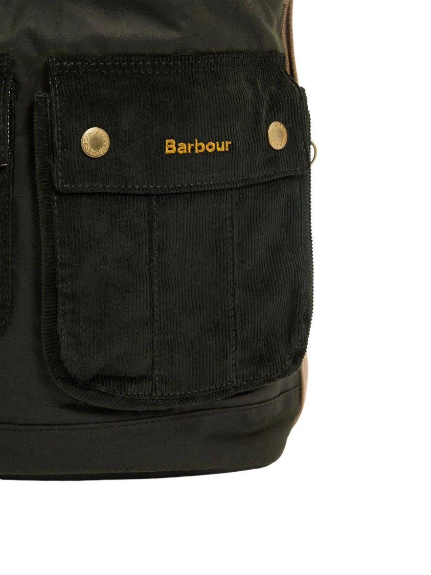 Barbour Waxed Cotton Drawstring Tote With Functional Design