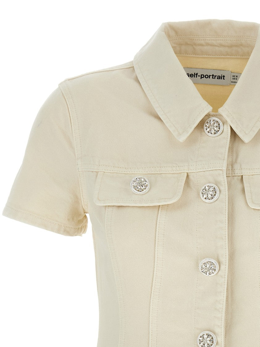 Self-Portrait Cream Collared Denim Mini' Dress