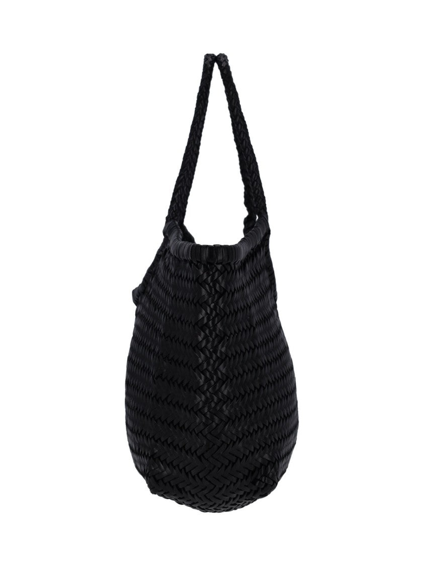 Dragon Diffusion Large Black Woven Leather Shoulder Bag With Dual Handles