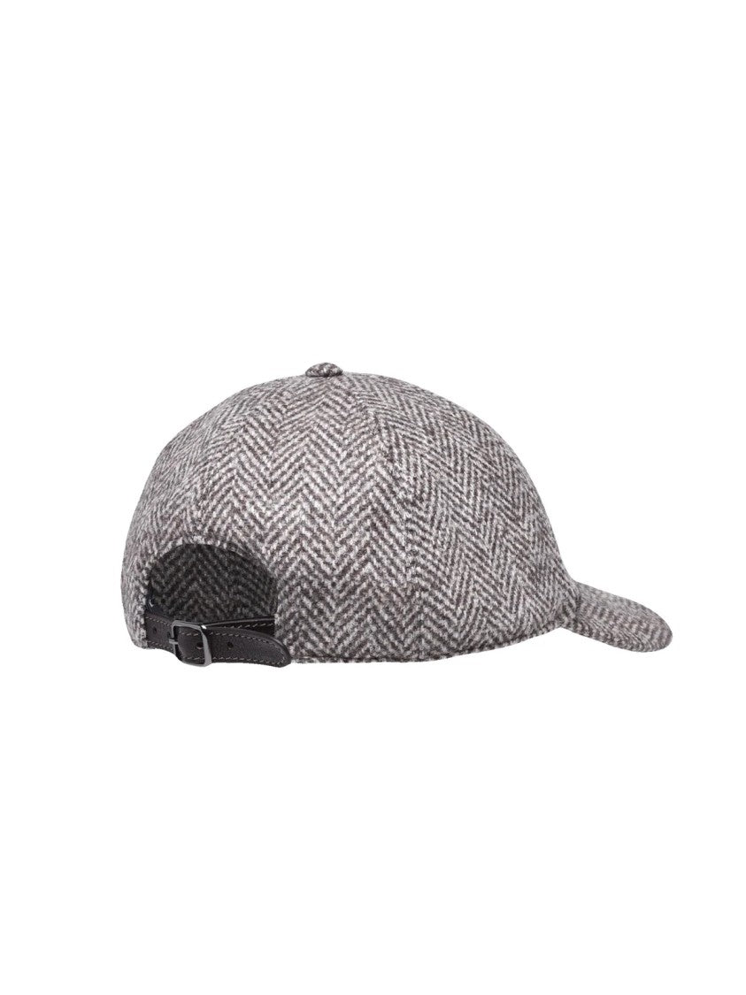 Brunello Cucinelli Beige Wool-Blend Herringbone Hat