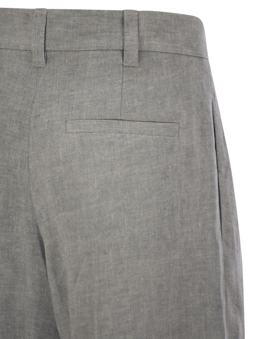 Brunello Cucinelli Sartorial Wide Trousers In Sparkling Linen Canvas