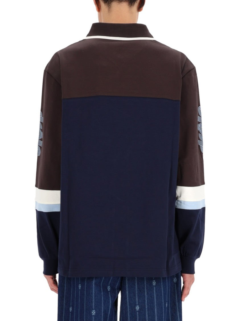 Drôle De Monsieur Color-Block Racing Long-Sleeved Polo Shirt