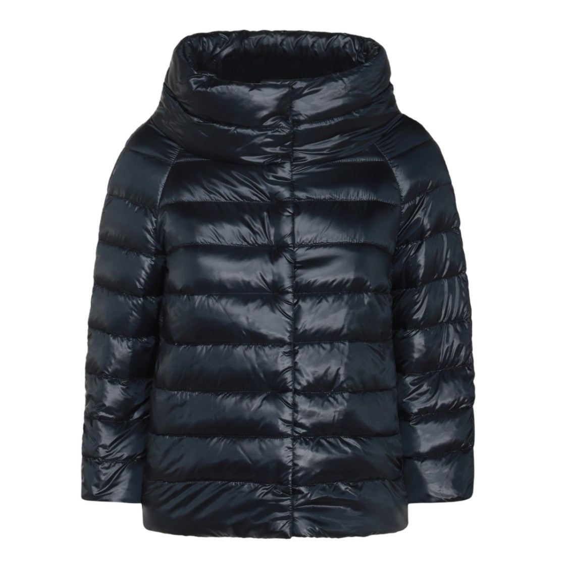 Herno Quilted Black Puffer Coat With High Collar And Concealed Fastening