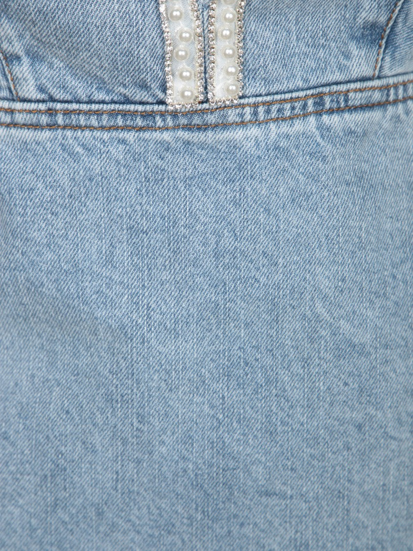 Self-Portrait Denim Mini Dress With Jewel-Embellished Straps And Bustier Cut