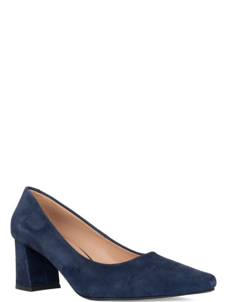 Sergio Moretti Blue Closed-Toe Suede Low-Block-Heel Pumps