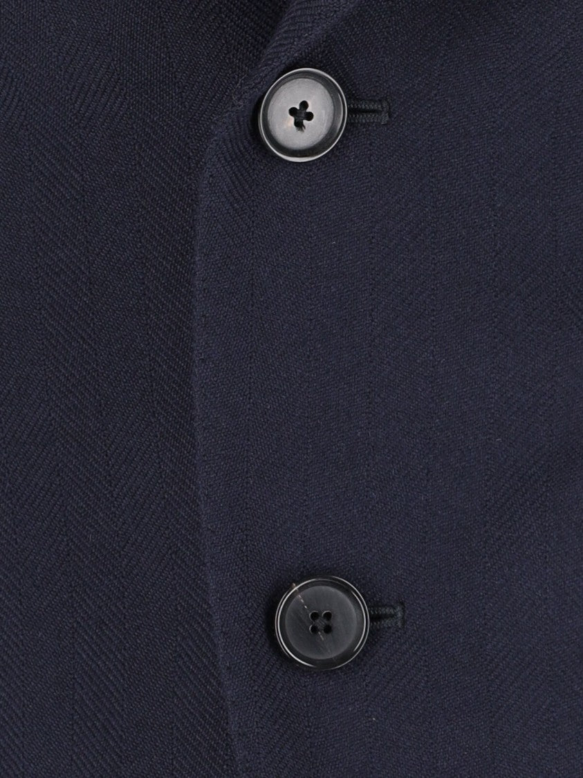 Caruso Tailored Black Herringbone Jacket With Notched Lapel