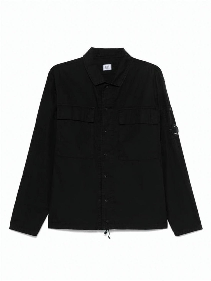 C.P. Company Minimalist Black Cotton Jacket With Classic Collar