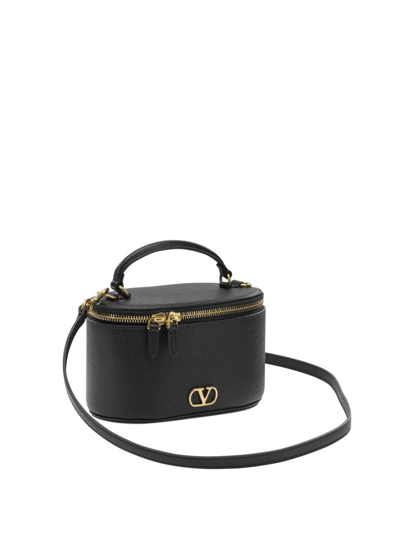 Valentino Garavani Structured Black Calf Leather Handbag With Gold-Tone Hardware
