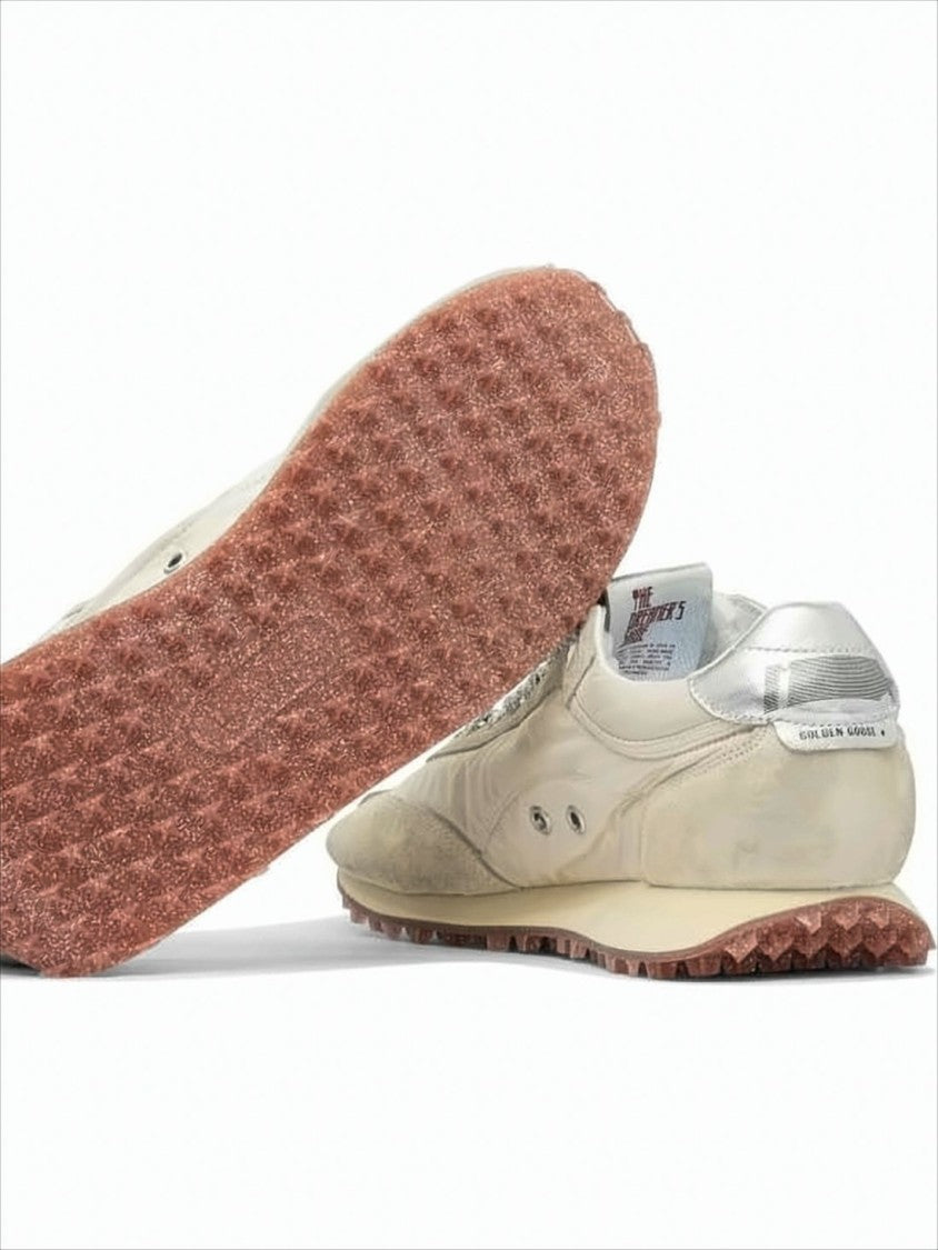 Golden Goose Beige & Grey Textured Sneakers With Silver Accents