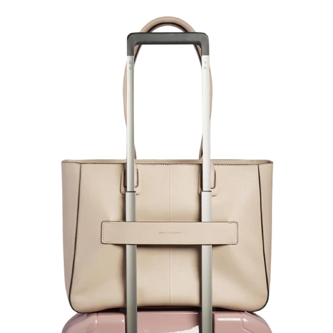 Piquadro Structured Pink Leather Tote Bag