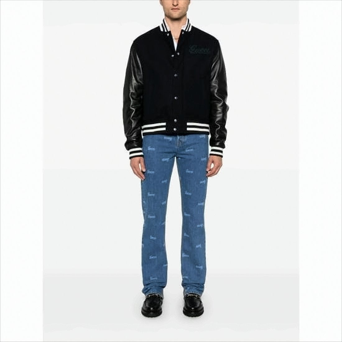 Gucci Varsity-Inspired Bomber Jacket With Leather Sleeves