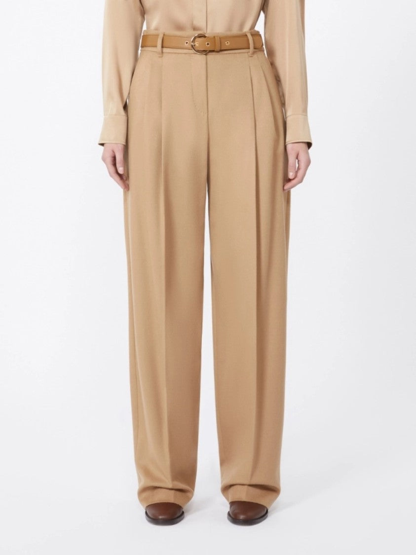 Max Mara Tailored Camel Wide-Leg Trousers With Pleated Front