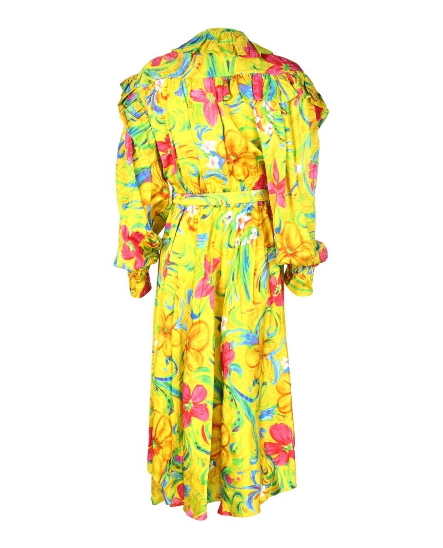 Balenciaga Vibrant Yellow Off-Shoulder Floral Dress With Ruffle Collar