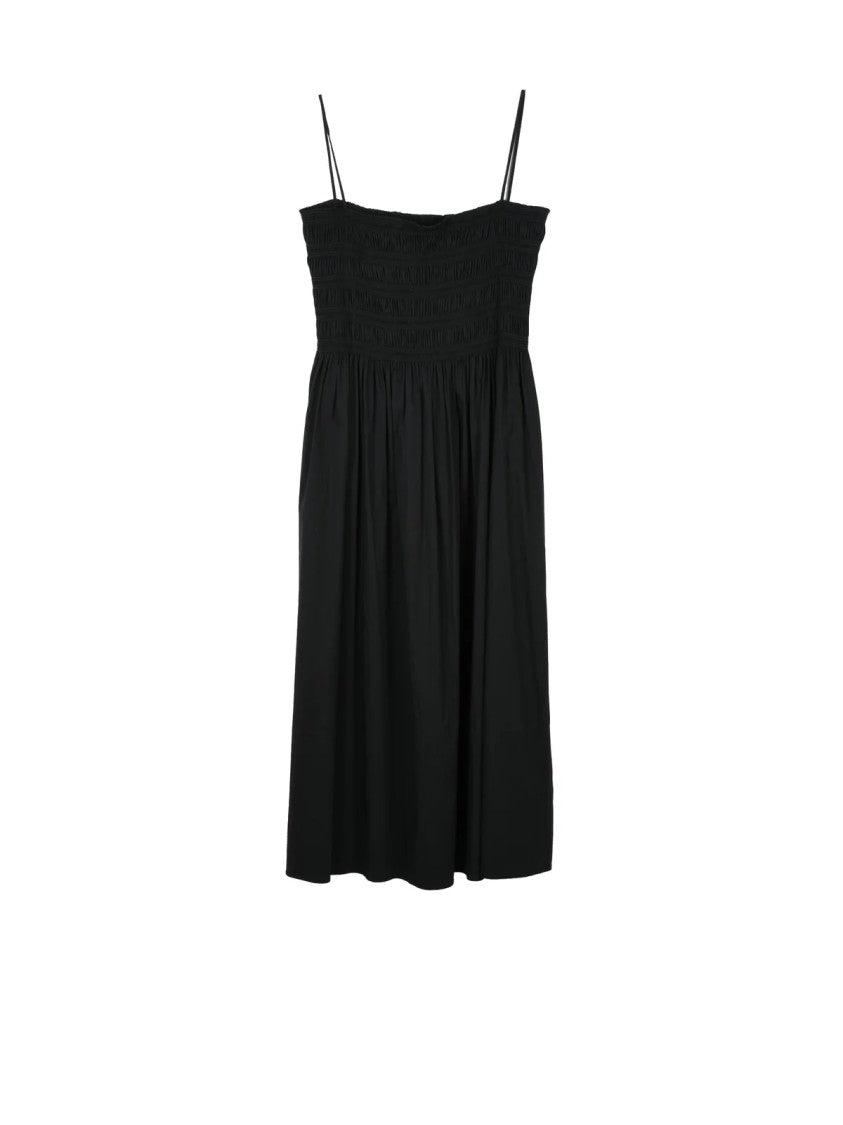 Semi Couture Black Gathered Cotton-Blend Long Dress