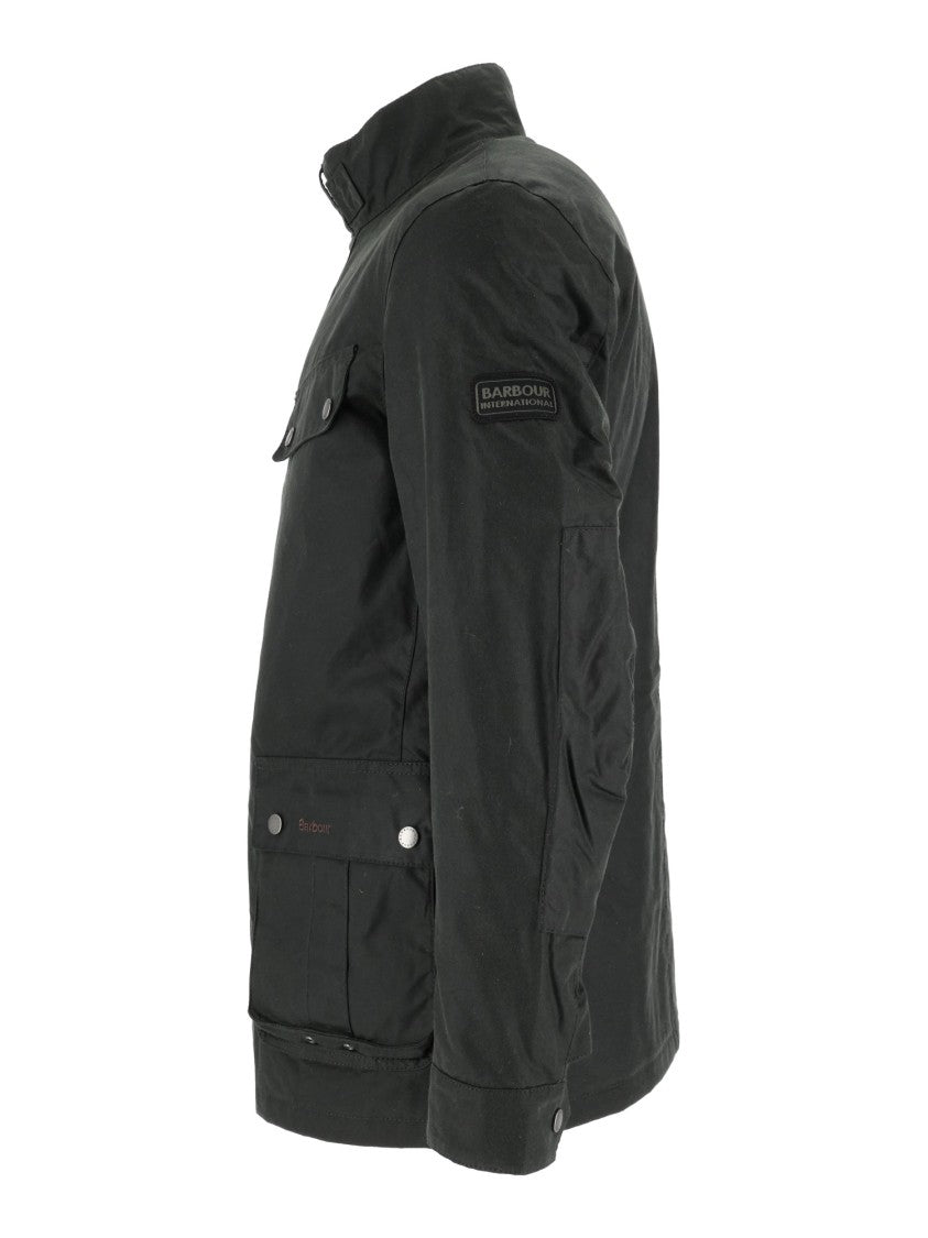 Barbour Waxed Cotton Duke Jacket With High Collar And Utility Pockets
