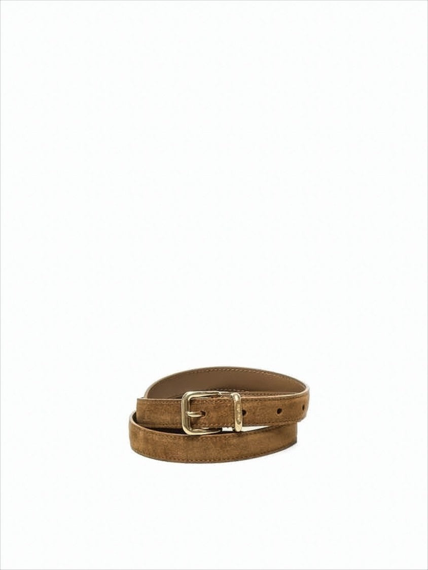 Miu Miu Slim Calf Leather Belt With Gold-Tone Buckle