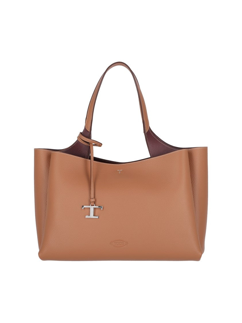 Tod's Medium Tote Bag In Brown Hammered Leather