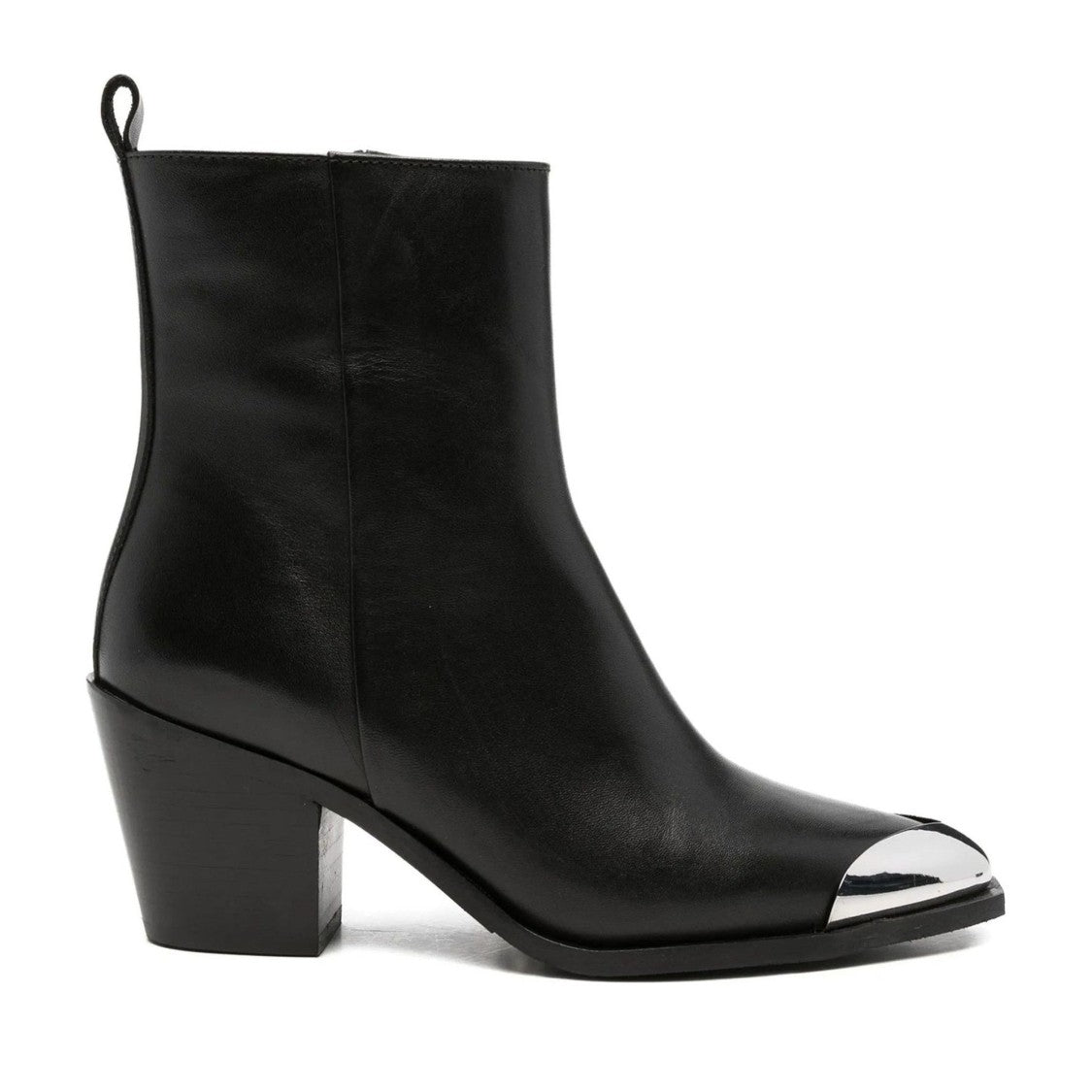 Adrianna Feretti Black Pointed Toe Metallic Capped Toe Leather Boots