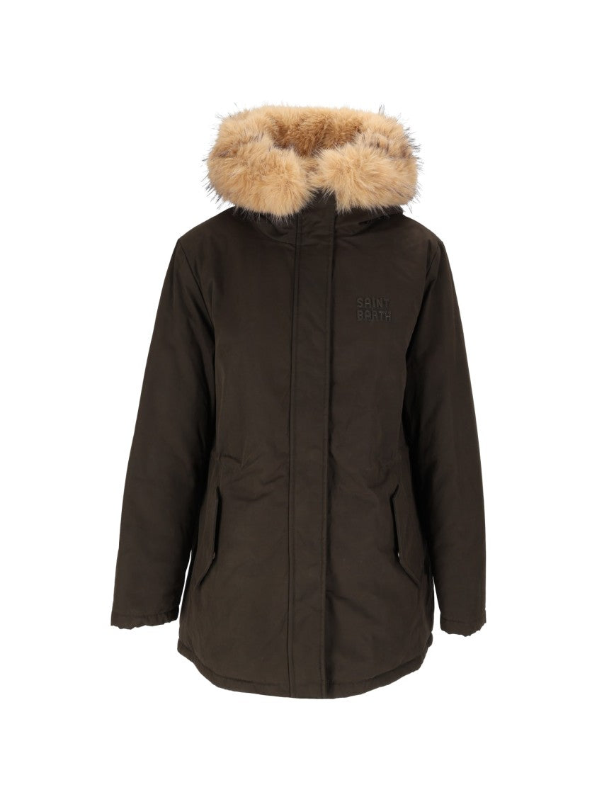 Mc2 Saint Barth Brenna Military Synthetic Fur Trim Waxed Cotton Parka