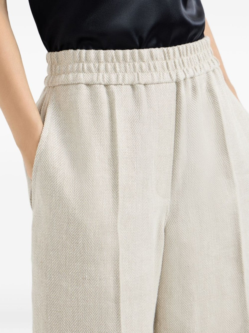 Brunello Cucinelli Wide-Leg Trousers With Herringbone Texture