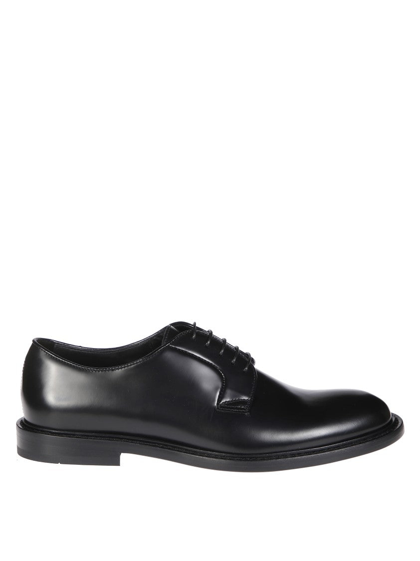 Doucal's Black Leather Derby Shoes