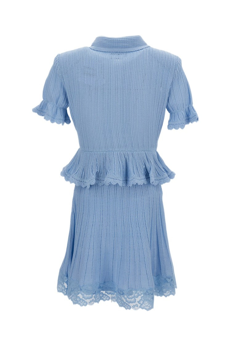 Self-Portrait Pointelle Peplum Knit Mini Dress