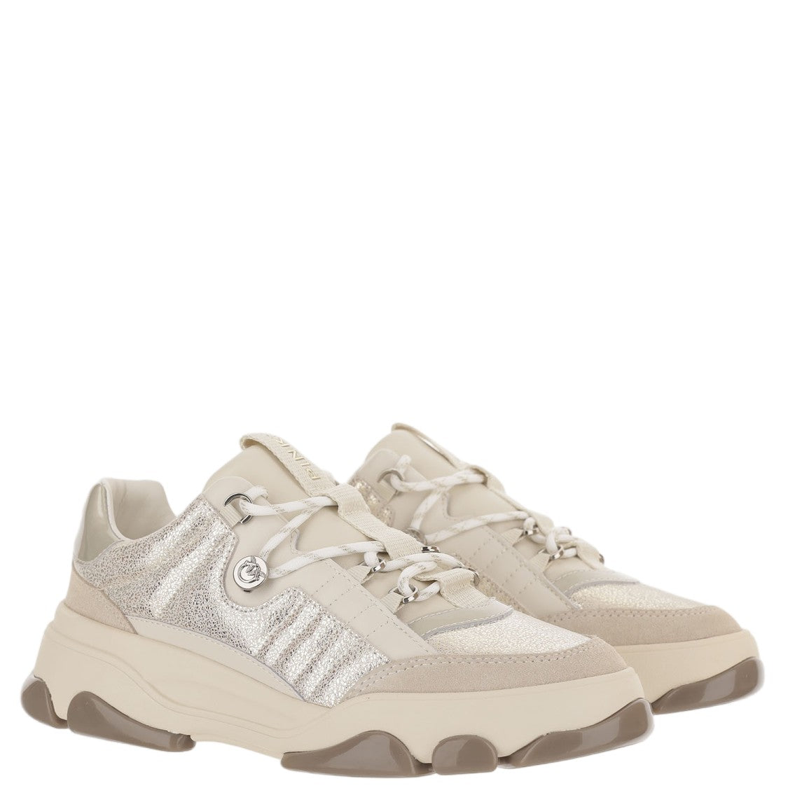 Pinko Grey Metallic Chunky Sole Sneakers