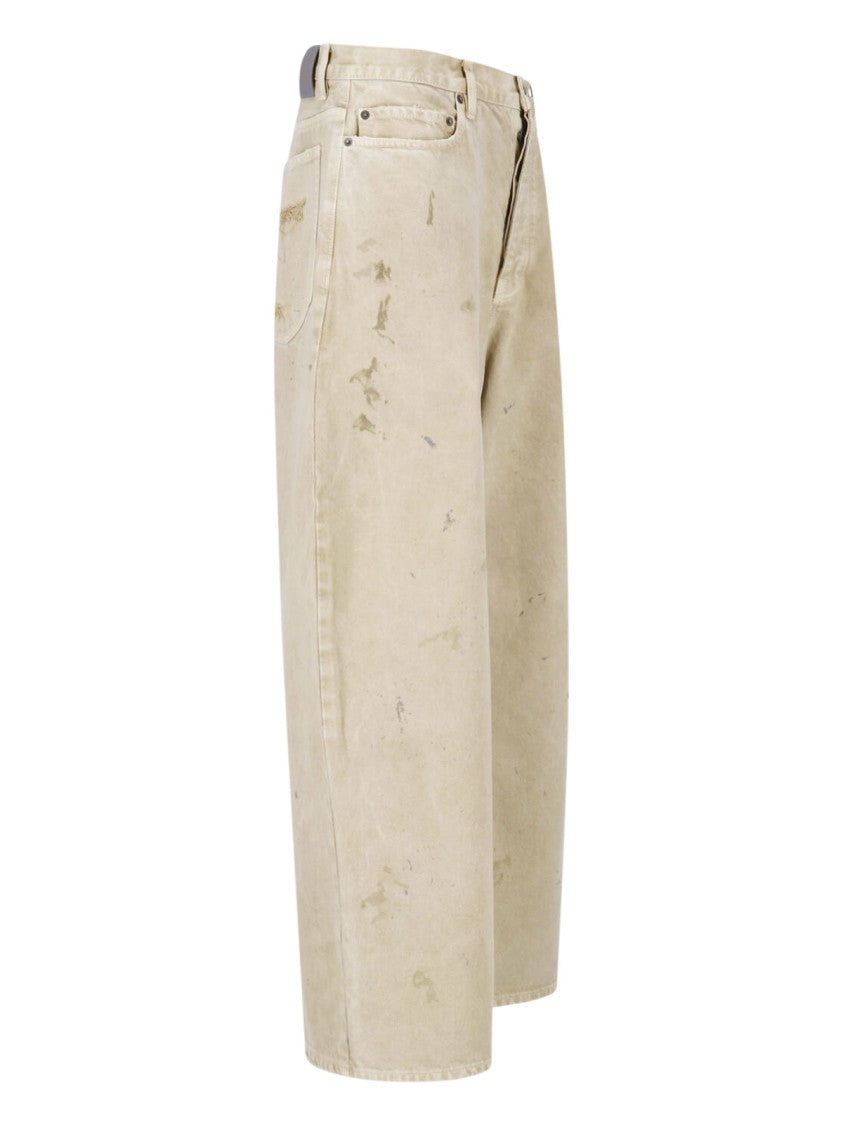 Balenciaga Beige Distressed Wide-Leg Jeans