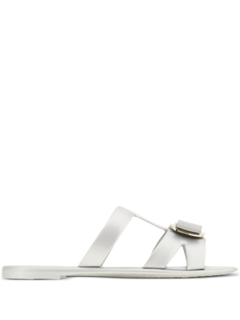Salvatore Ferragamo Silver Lilou Flat Slide Rubber Sandals